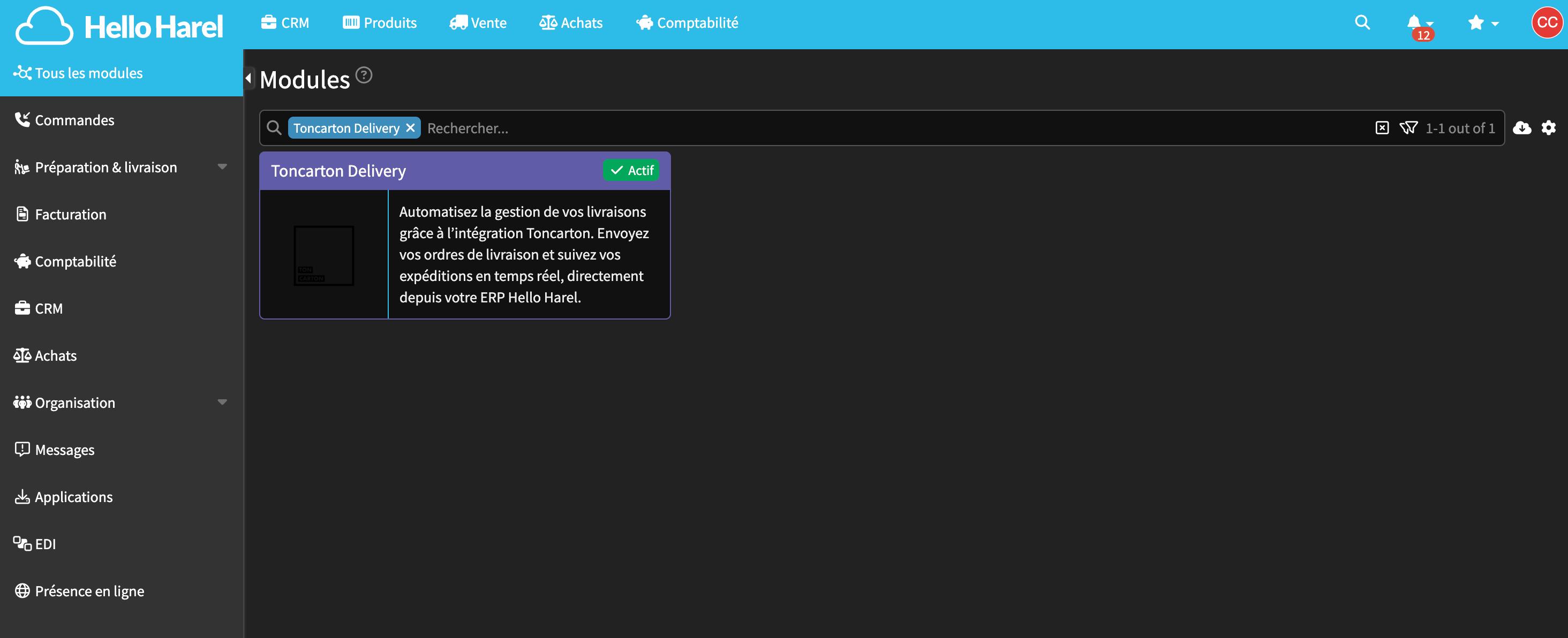 Intégration Toncarton sur Hello Harel : recherche du module Toncarton