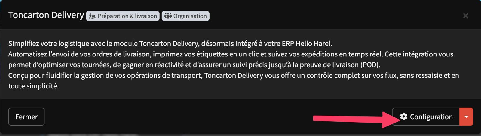 Intégration Toncarton sur Hello Harel : configuration
