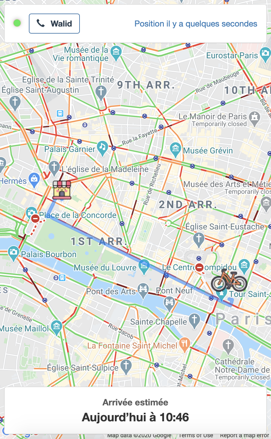 tracking temps reel de l'arrivee du coursier