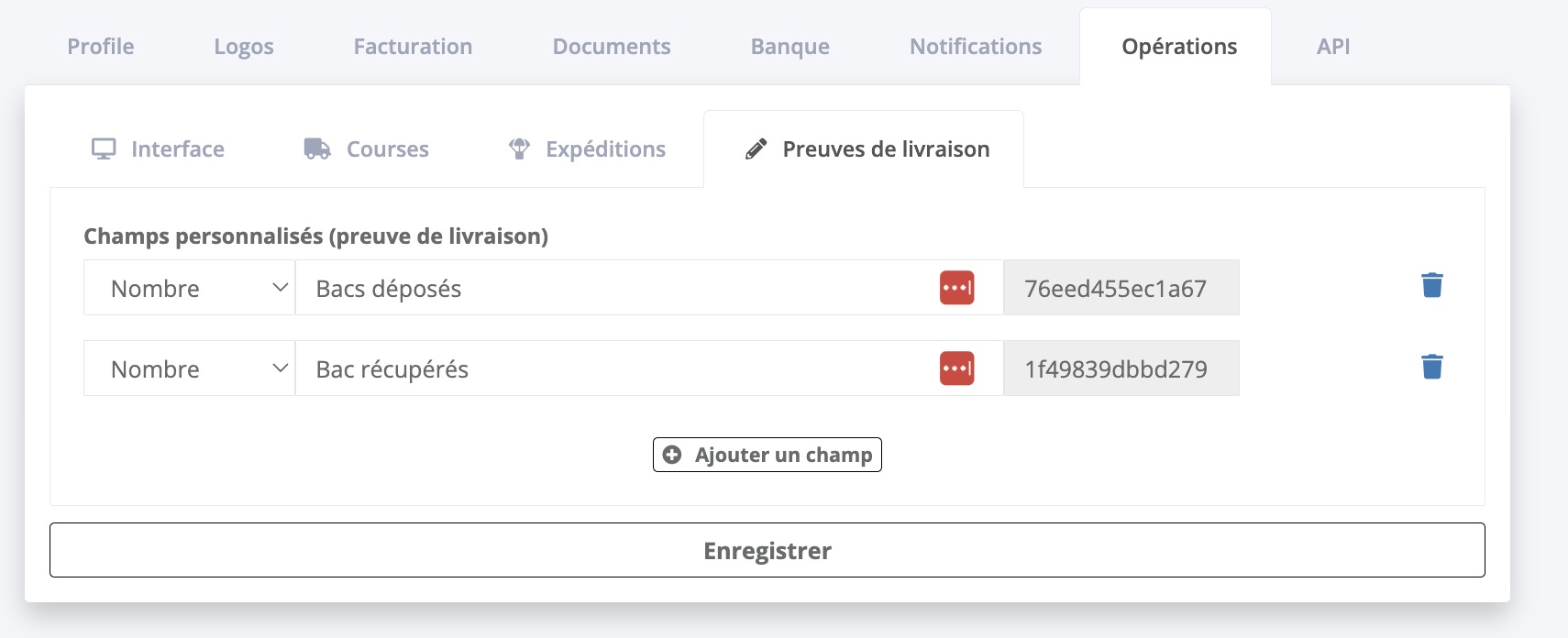 Ajout des champs sur le dashboard Toncarton