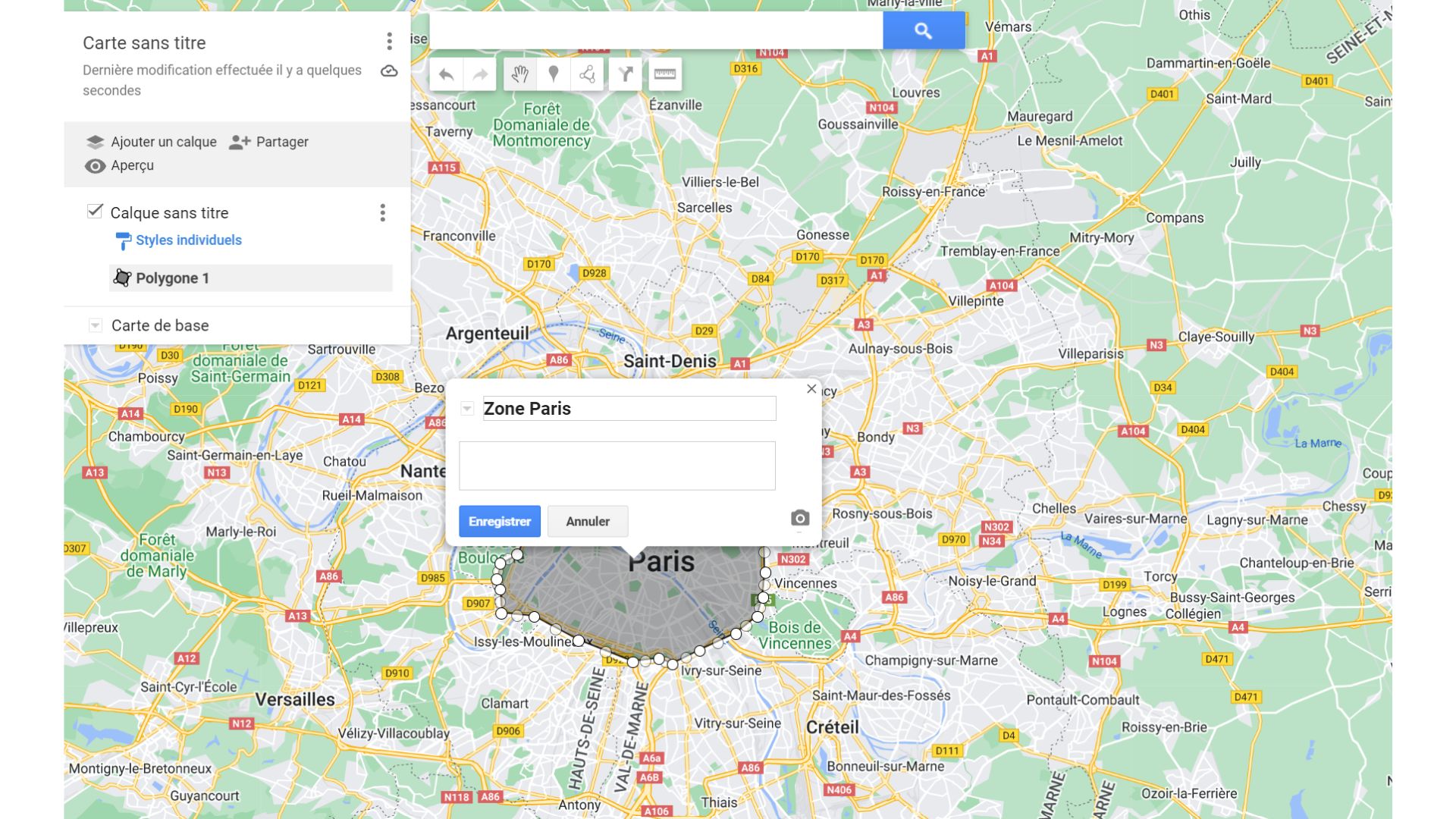 Toncarton : nommer une zone sur google mymaps
