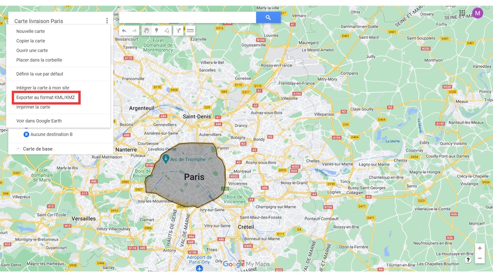 Toncarton : exporter au format KML depuis google mymaps 2